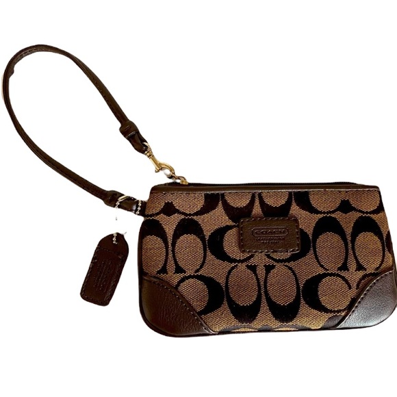 Coach Wristlet Purse Luxury Signature Monogram Classic CC Print Neutral Brown